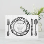 Zwart wit fijn diner kaart (Staand voorkant)