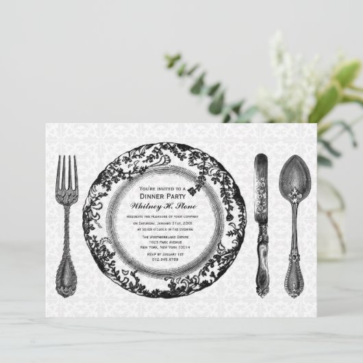 Zwart wit fijn diner kaart (Staand voorkant)