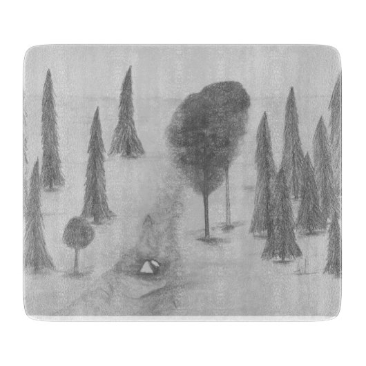 Zwart-wit fijn kunst Het bos potloodschets Snijplank (Voorkant)