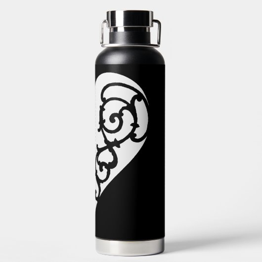 Zwart-wit Filigree Heart Waterfles (Achterkant)