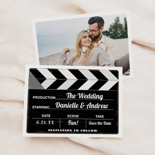 Zwart-wit Film Clap Board Bruiloft Save The Date