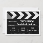 Zwart-wit Film Clap Board Bruiloft Save The Date (Voorkant)