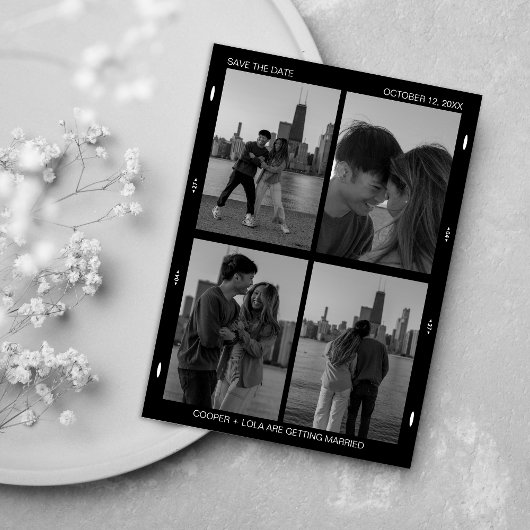 Zwart-wit Film Fotocollage Minimalist Save The Date