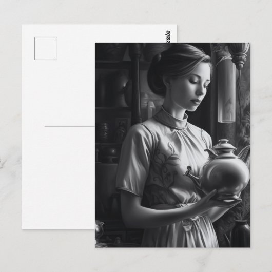 Zwart-wit Film Noir Vrouw Keuken Thee Briefkaart (Voorkant / Achterkant)