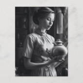 Zwart-wit Film Noir Vrouw Keuken Thee Briefkaart (Voorkant)