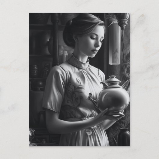 Zwart-wit Film Noir Vrouw Keuken Thee Briefkaart (Voorkant)