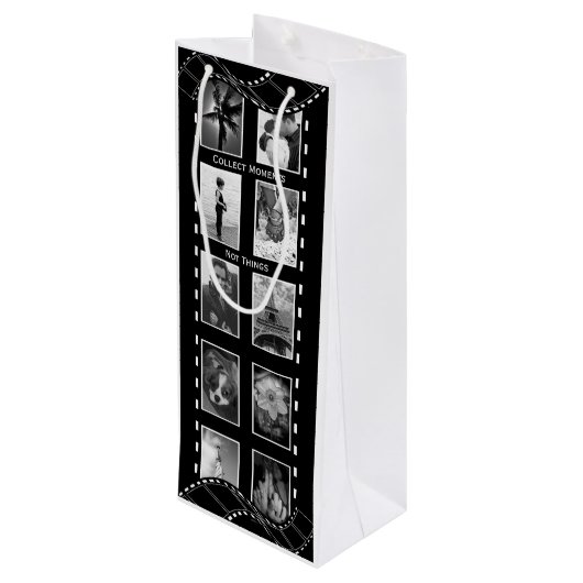 Zwart-wit Film Reel Custom Foto Wijn Cadeautas (Achterkant Gekanteld)