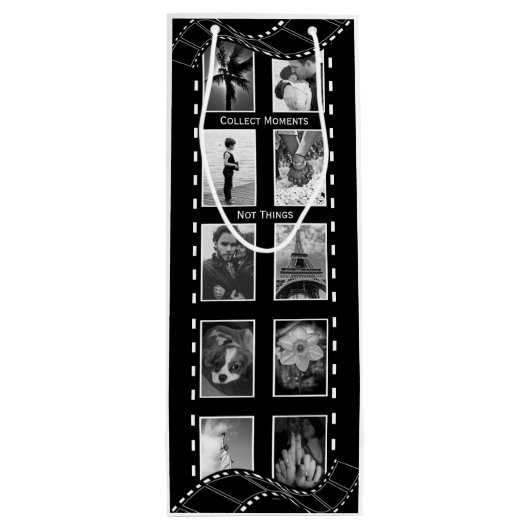 Zwart-wit Film Reel Custom Foto Wijn Cadeautas (Achterkant)