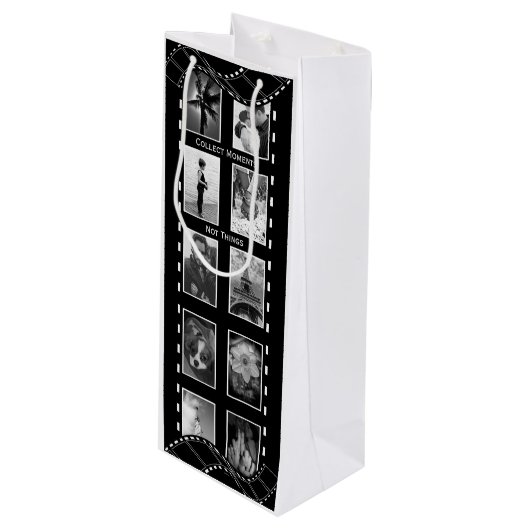 Zwart-wit Film Reel Custom Foto Wijn Cadeautas (Voorkant Gekanteld)