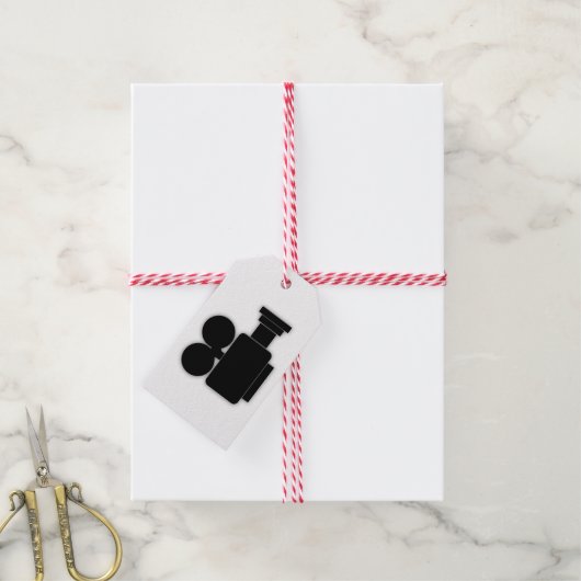 ZWART-WIT FILMCAMERA ILLUSTRATIE CADEAULABEL (Met Touw)