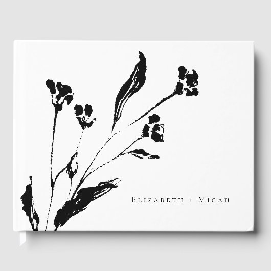 Zwart-wit Fine Art Botanical Branch Wedding Gastenboek (Voorkant)