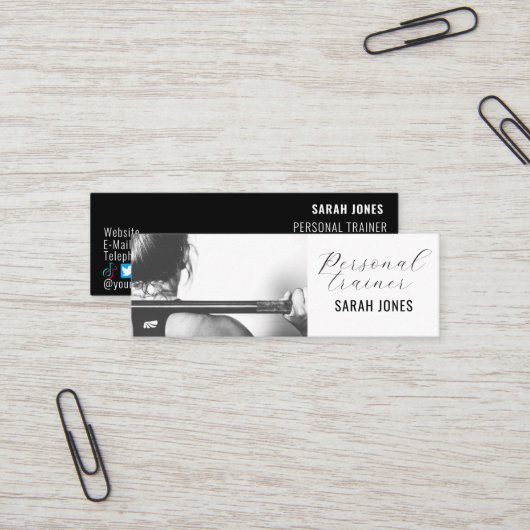 Zwart Wit Fitness Personal Trainer Influencer Mini Visitekaartje (Voorkant / Achterkant in situ)