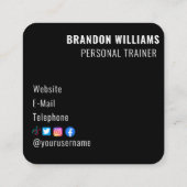 Zwart Wit Fitness Personal Trainer Influencer Vierkante Visitekaartje (Achterkant)