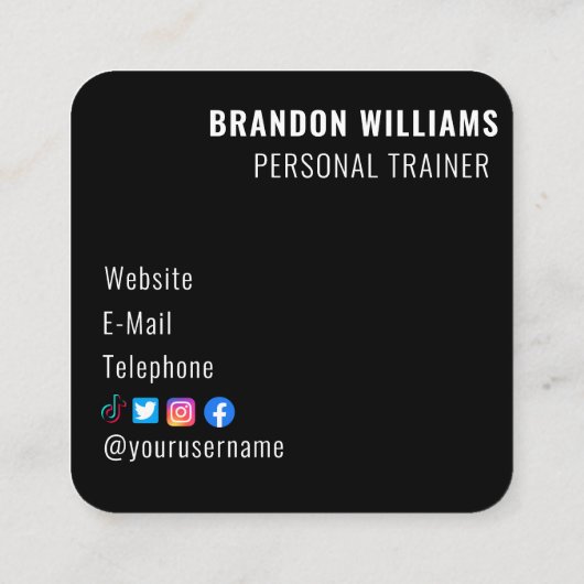 Zwart Wit Fitness Personal Trainer Influencer Vierkante Visitekaartje (Achterkant)
