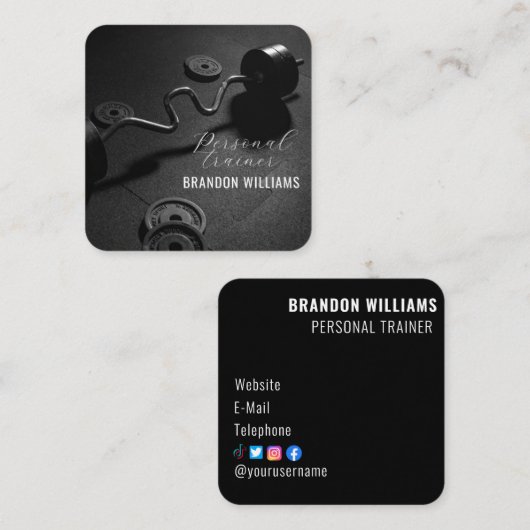 Zwart Wit Fitness Personal Trainer Influencer Vierkante Visitekaartje (Voorkant / Achterkant)