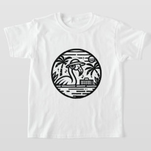 Zwart-wit Flamingo Hoofdtelefoon & Muziek Tropics T-shirt
