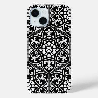 Zwart-wit fleur de lis bloemmotief iPhone 15 case