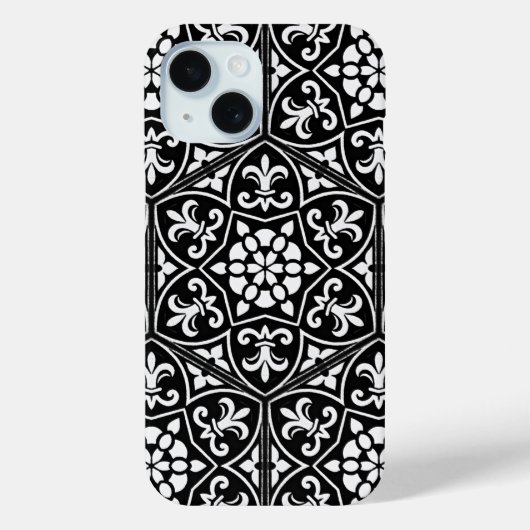 Zwart-wit fleur de lis bloemmotief Case-Mate iPhone case (Achterkant)