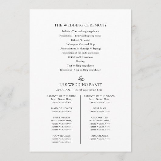 Zwart wit fleur de lis bruiloft bedankt programmakaart (Achterkant)