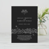 Zwart wit fleur de lis bruiloft bedankt programmakaart (Staand voorkant)
