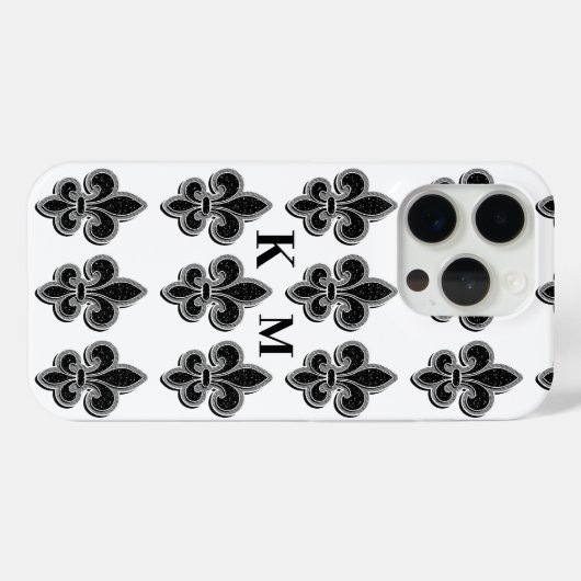 Zwart-wit Fleur De Lis Case-Mate iPhone Case (Achterkant (horizontaal))