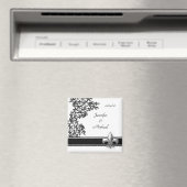 Zwart-wit Fleur de Lis Damask Trouwmagneet Magneet (Insitu (Vaatwasser))