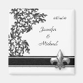Zwart-wit Fleur de Lis Damask Trouwmagneet Magneet (Voorkant)