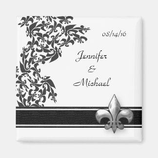 Zwart-wit Fleur de Lis Damask Trouwmagneet Magneet