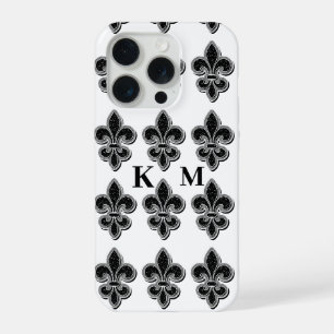 Zwart-wit Fleur De Lis iPhone 15 Pro Case