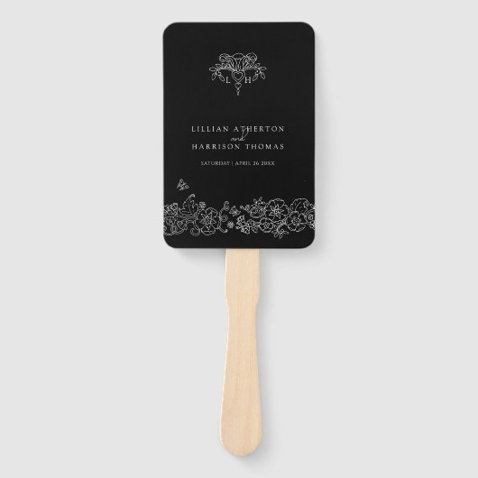 Zwart wit fleur de lis kunst bruiloft programma handwaaier (Voorkant)