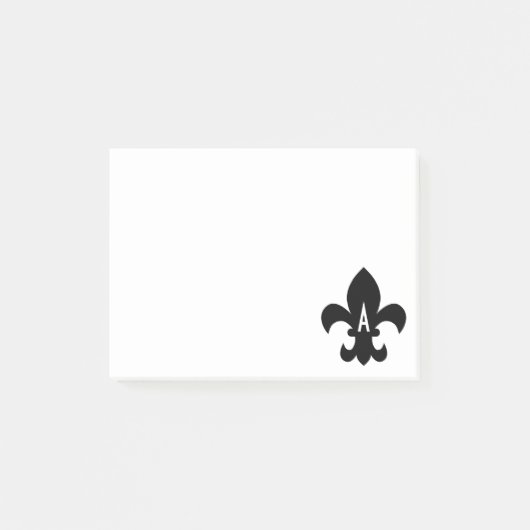 Zwart-wit Fleur de Lis Monogram Post-it® Notes (Voorkant)