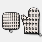 Zwart-wit Fleur De Lis Ovenwant & Pannenlap Set (Voorkant)