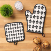 Zwart-wit Fleur De Lis Ovenwant & Pannenlap Set (Top down)