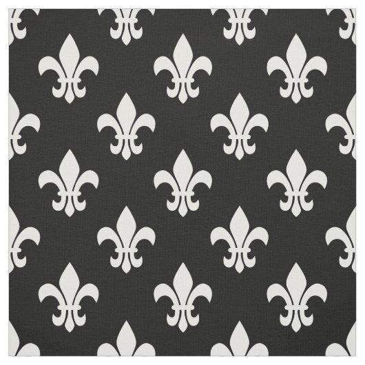 Zwart, wit Fleur De Lis patroon Stof (Swatch)