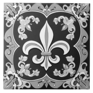 Zwart-wit Fleur de Lis Tegel Keramisch Tegeltje