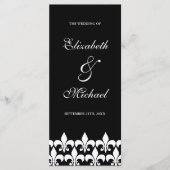 Zwart-wit Fleur de Lis Trouwprogramma Programmakaart (Voorkant)