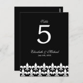 Zwart-wit Fleur de Lis Trouwtafel Nummer Briefkaart (Voorkant / Achterkant)
