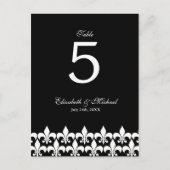 Zwart-wit Fleur de Lis Trouwtafel Nummer Briefkaart (Voorkant)