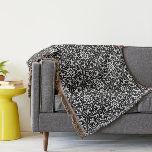 Zwart&wit fleur de lis verticaal bloemmotief deken
