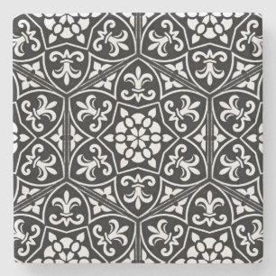 Zwart&wit fleur de lis verticaal bloemmotief stenen onderzetter