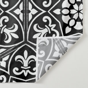 Zwart&wit fleur de lis verticaal bloemmotief wandkleed