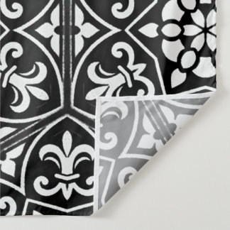 Zwart&wit fleur de lis verticaal bloemmotief wandkleed