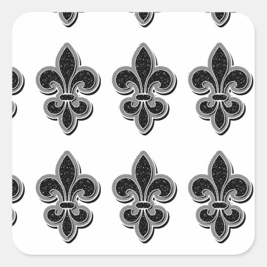 Zwart-wit Fleur De Lis Vierkante Sticker (Voorkant)