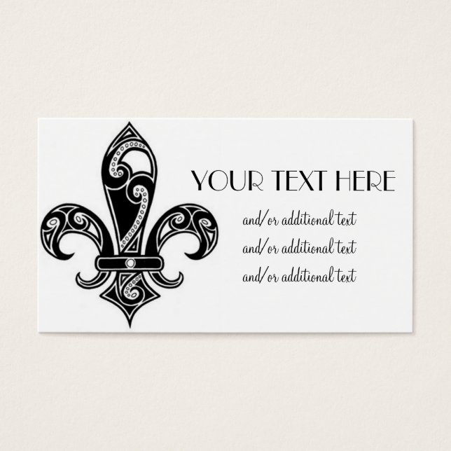 Zwart & wit Fleur De Lis Visitekaartjes (Voorkant)