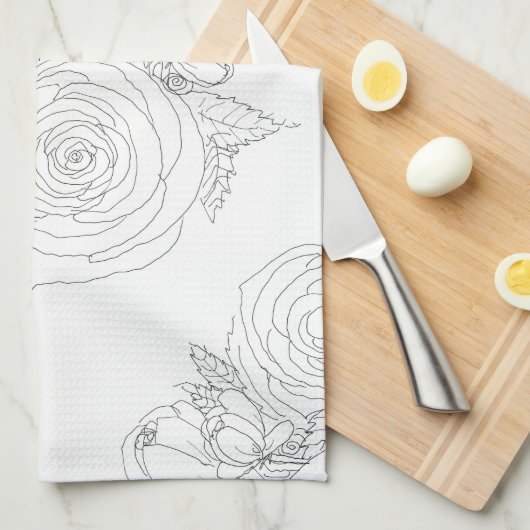 Zwart & wit floraal collectie theedoek (Quarter Fold)