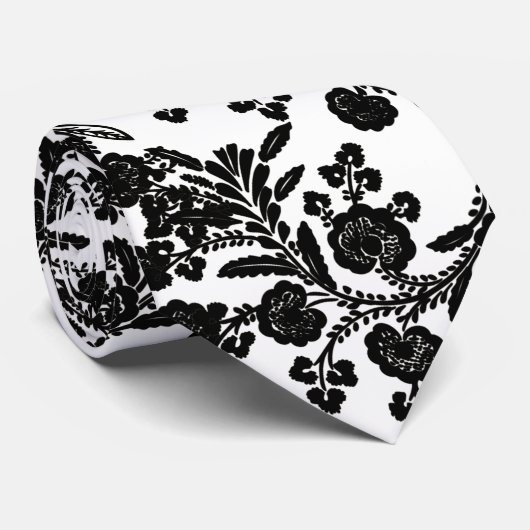 Zwart-wit floragecadeau stropdas (Opgerold)