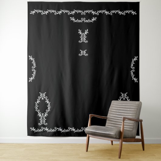 Zwart-wit Floral Acanthus Leaf maakt je eigen Wandkleed (In situ)