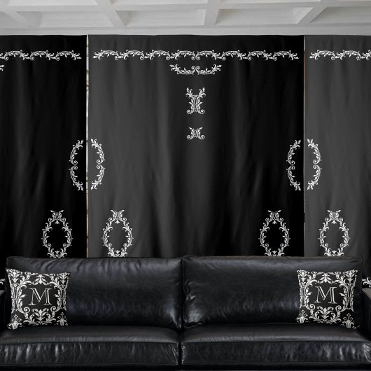 Zwart-wit Floral Acanthus Leaf maakt je eigen Wandkleed