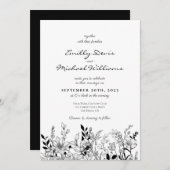 Zwart-wit Floral Art bruiloft uitnodiging (Voorkant / Achterkant)
