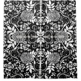 Zwart wit Floral Arts and Crafts douchegordijn